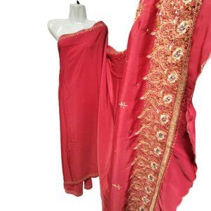 Coral Red PRE-PLEATED Saree Pre Stitched Adjustable Waist - Ready to Wear  NEW!